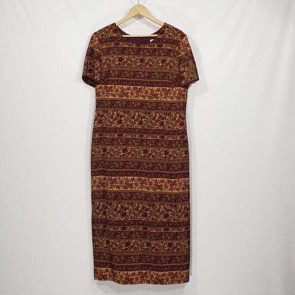 Vintage Koret  90's Burgundy Floral Maxi Dress   16P - Picture 1 of 4